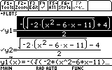 The image is of a graphing calculator screen (likely a TI-89 or similar), showing two mathematical functions